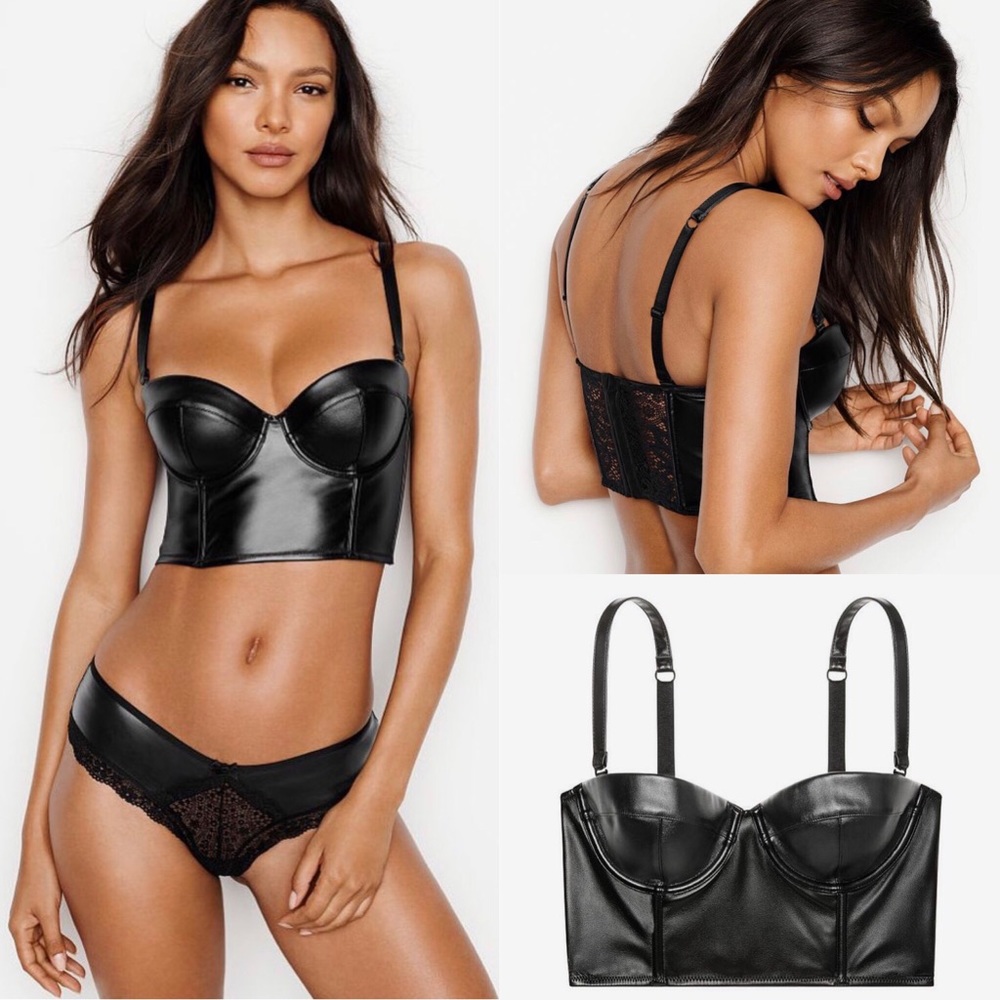 VS Faux Leather Longline Bra Top Balconet Bustier - Picture 1 of 8